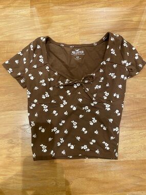 Hollister Brown Floral Tie-Front Crop Top